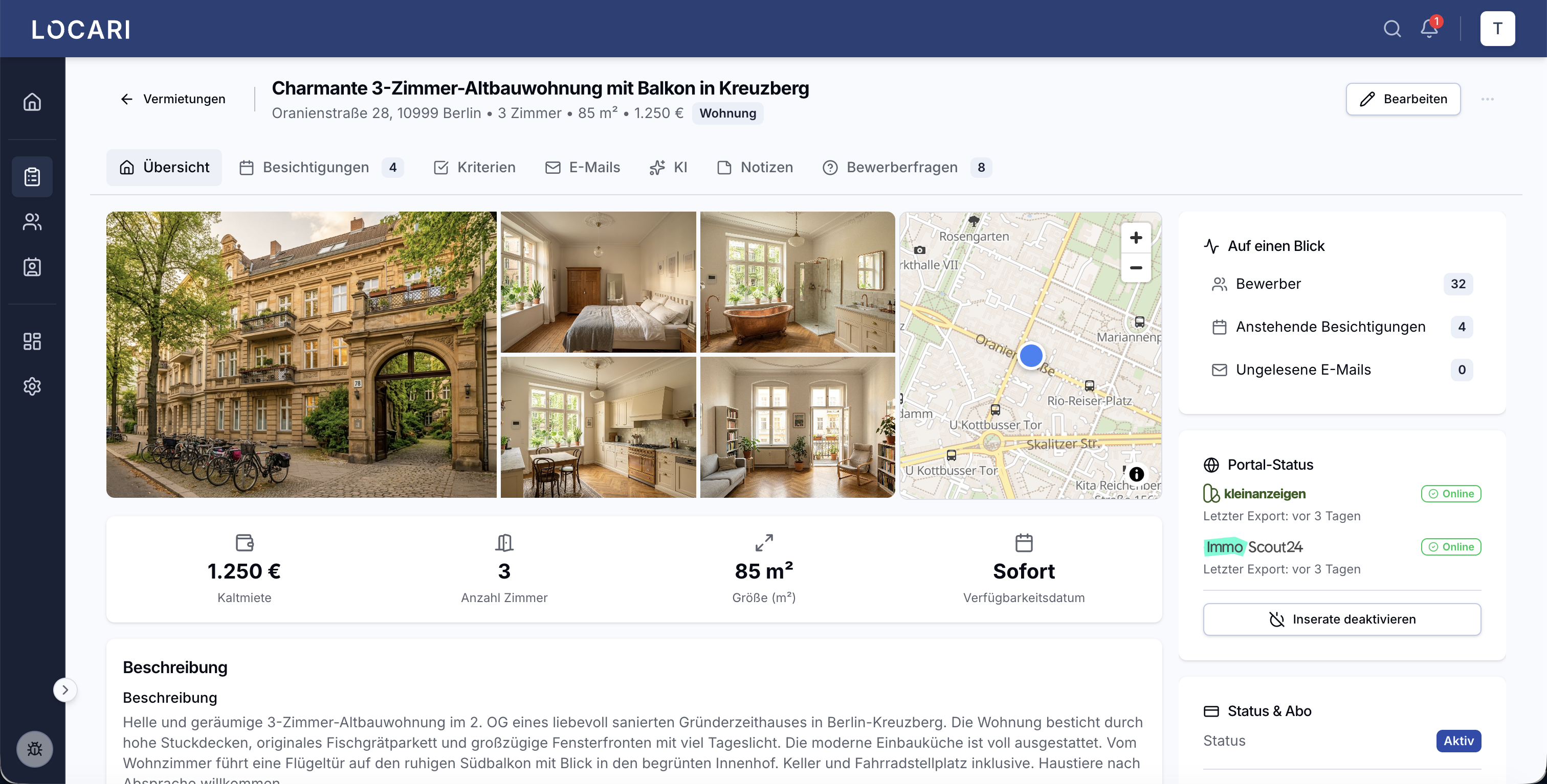 Locari Vermietungsübersicht